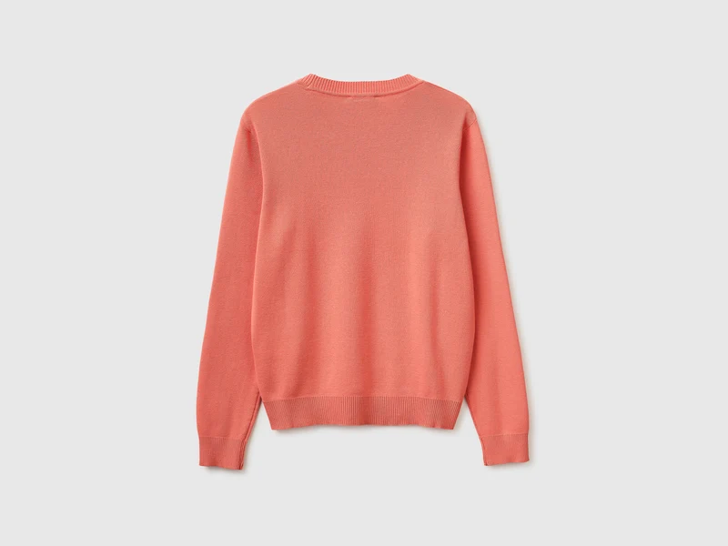 Pfirsichfarbener Trikot-Baumwollpullover