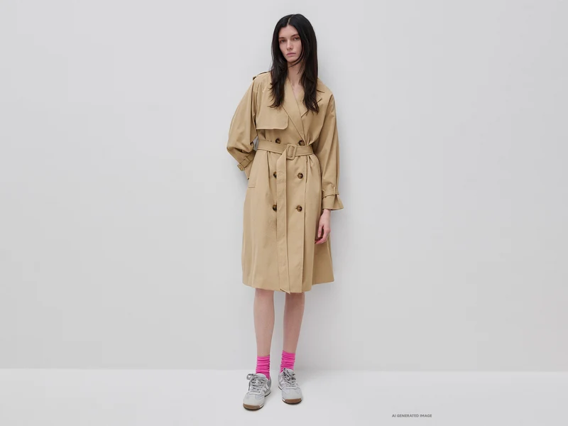 Zweireihiger Trenchcoat mit Gürtel