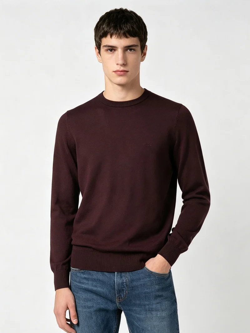 Maglione girocollo da uomo in misto lana tinta unita - moro
