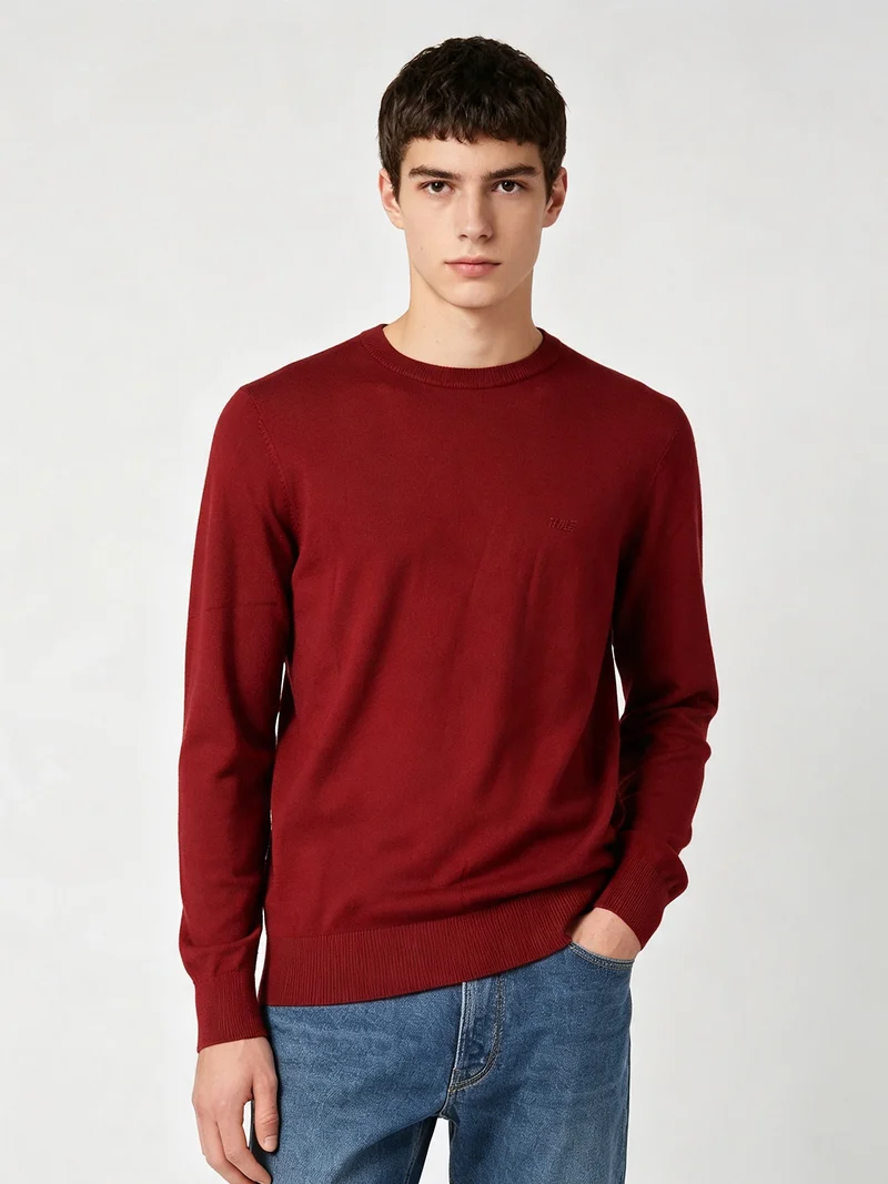 Maglione girocollo da uomo in misto lana tinta unita - rosso