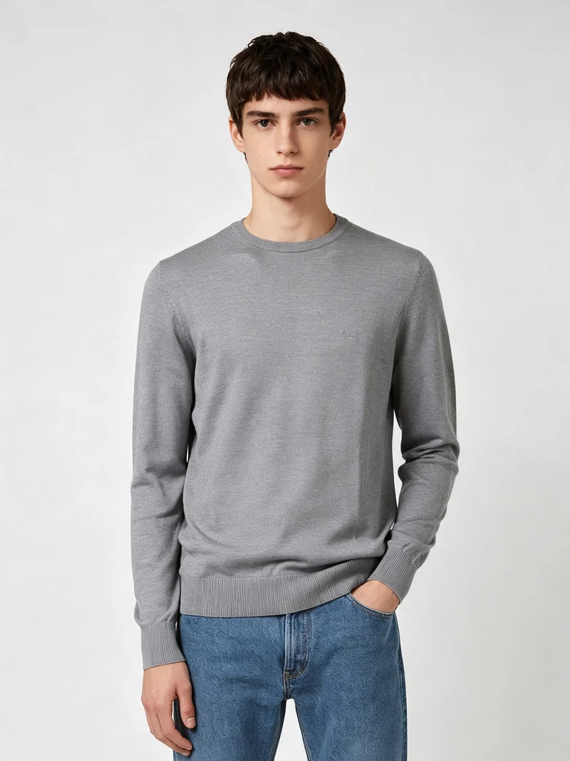 Maglione girocollo da uomo in misto lana tinta unita - grigio