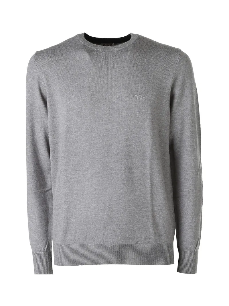 Maglione girocollo da uomo in misto lana tinta unita - grigio