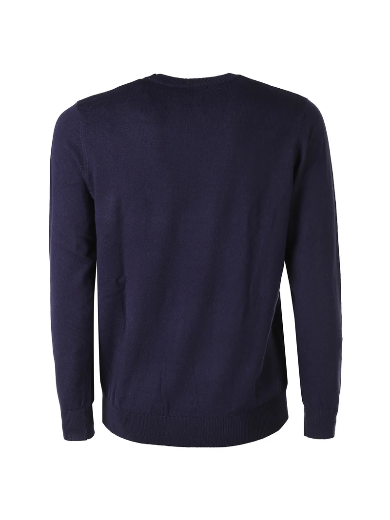 Maglione girocollo da uomo in misto lana tinta unita - blu scuro