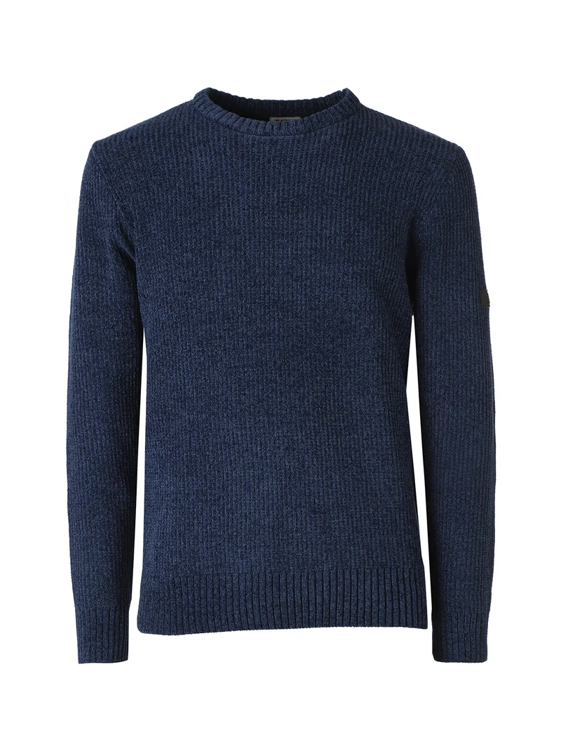 Maglione girocollo da uomo in ciniglia - blu scuro