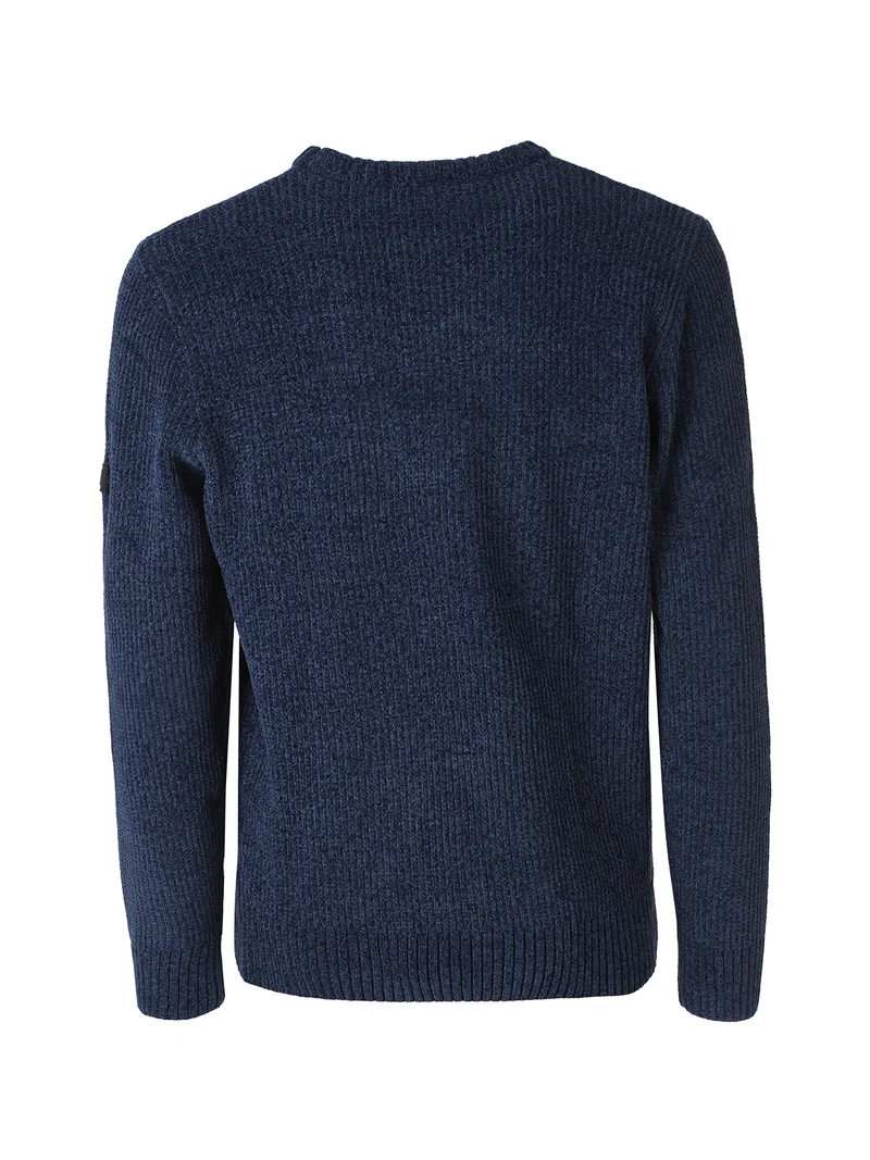 Maglione girocollo da uomo in ciniglia - blu scuro