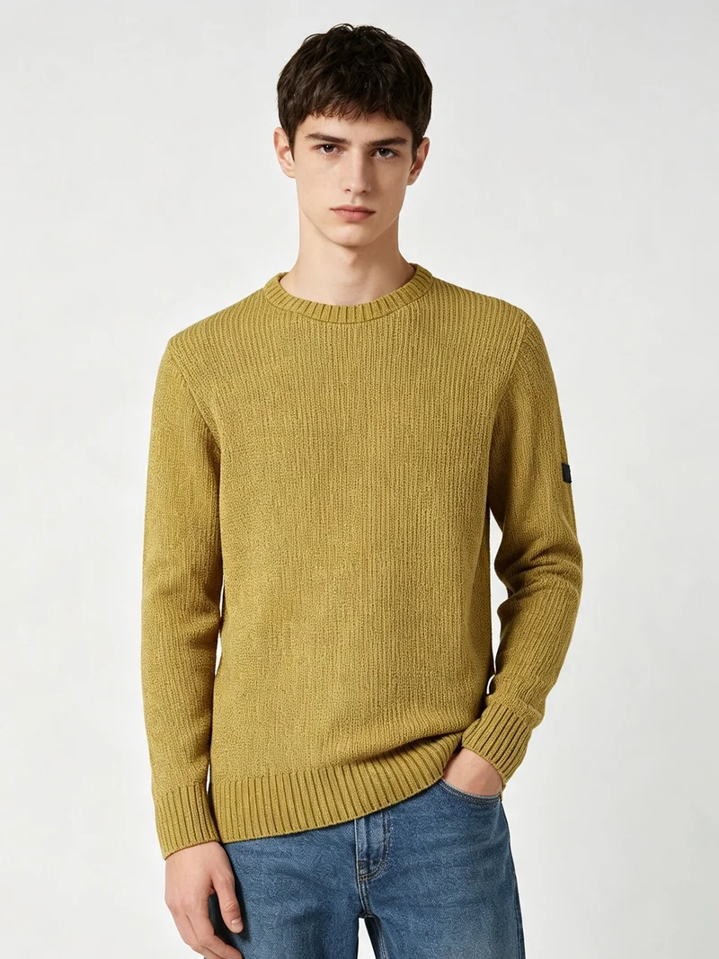 Maglione girocollo da uomo in ciniglia - senape