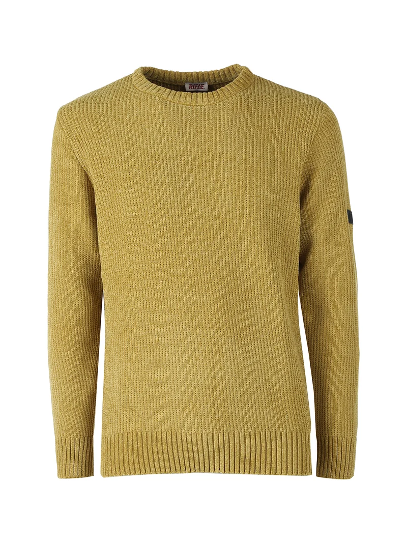 Maglione girocollo da uomo in ciniglia - senape
