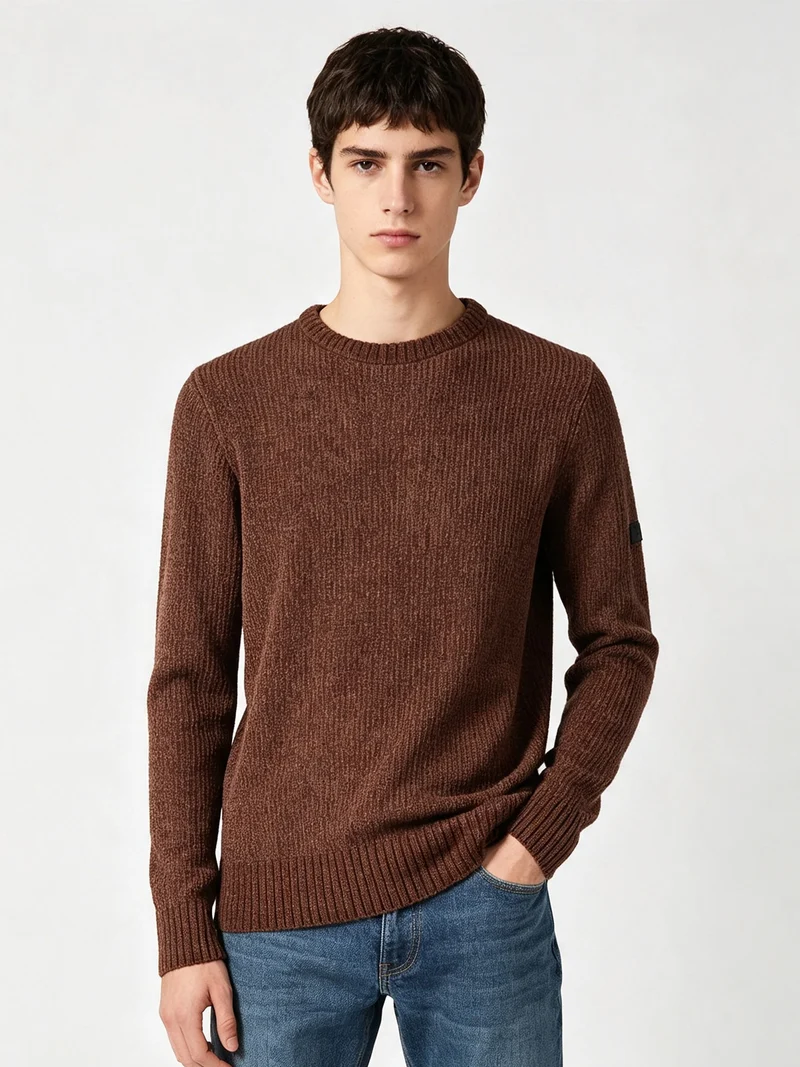 Maglione girocollo da uomo in ciniglia - moro