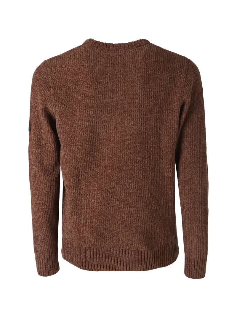 Maglione girocollo da uomo in ciniglia - moro