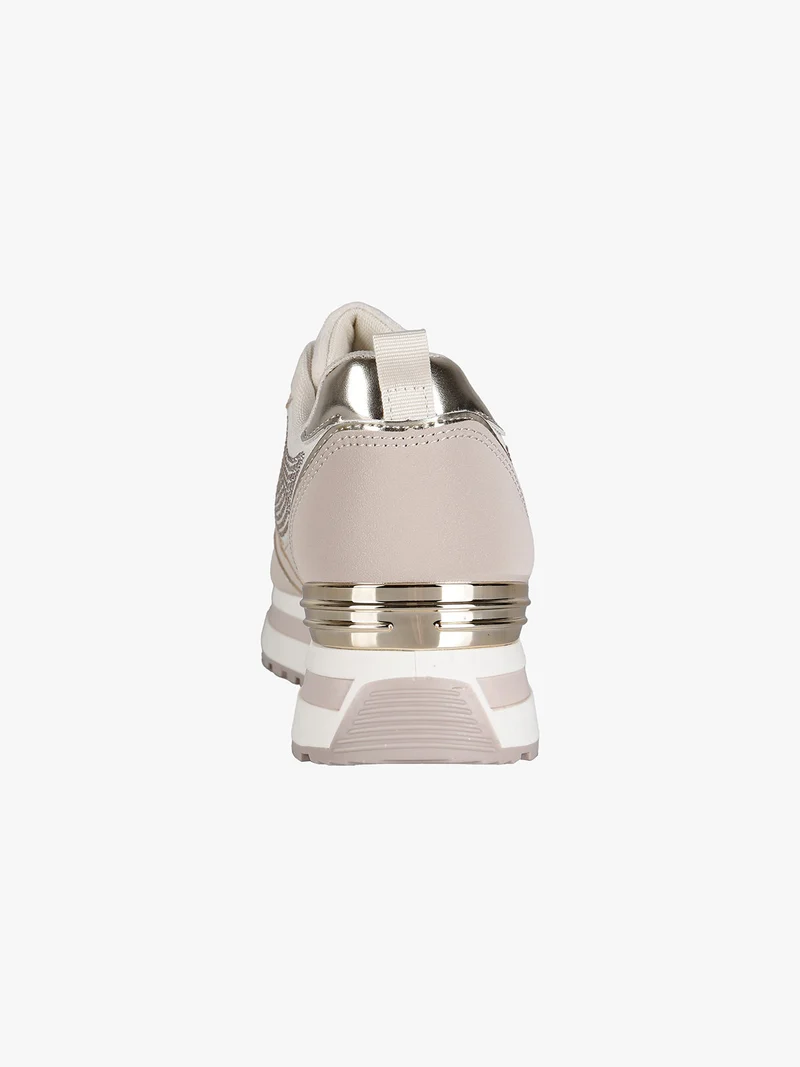 Sneakers donna stringate con strass e platform - beige