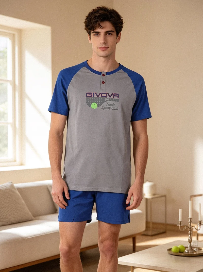 Pigiama corto da uomo in cotone a maniche corte - blu