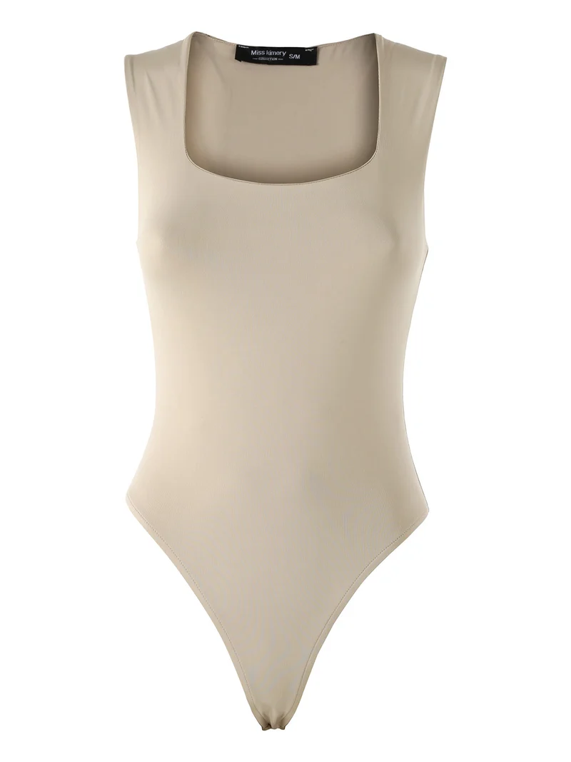 Body donna senza maniche con scollo quadrato - beige