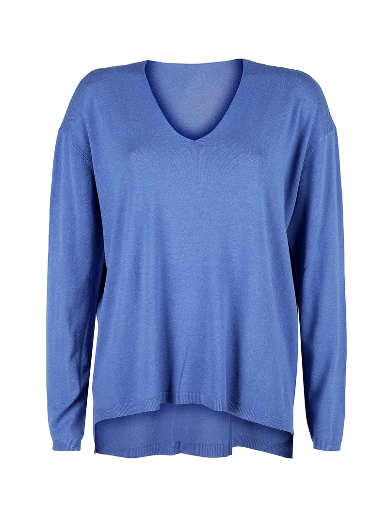 Pullover donna oversize in maglia scollo V - bluette