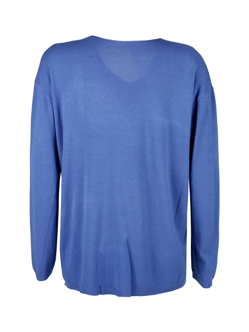 Pullover donna oversize in maglia scollo V - bluette