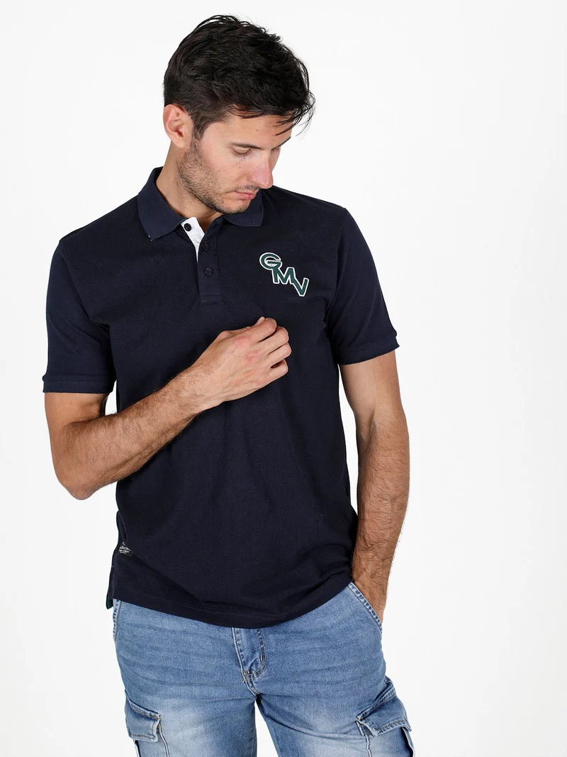 Polo da uomo in cotone a maniche corte - blu scuro