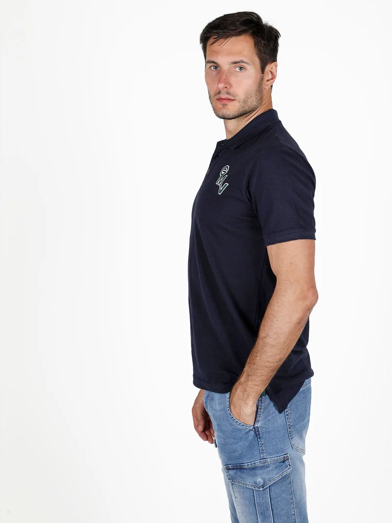 Polo da uomo in cotone a maniche corte - blu scuro