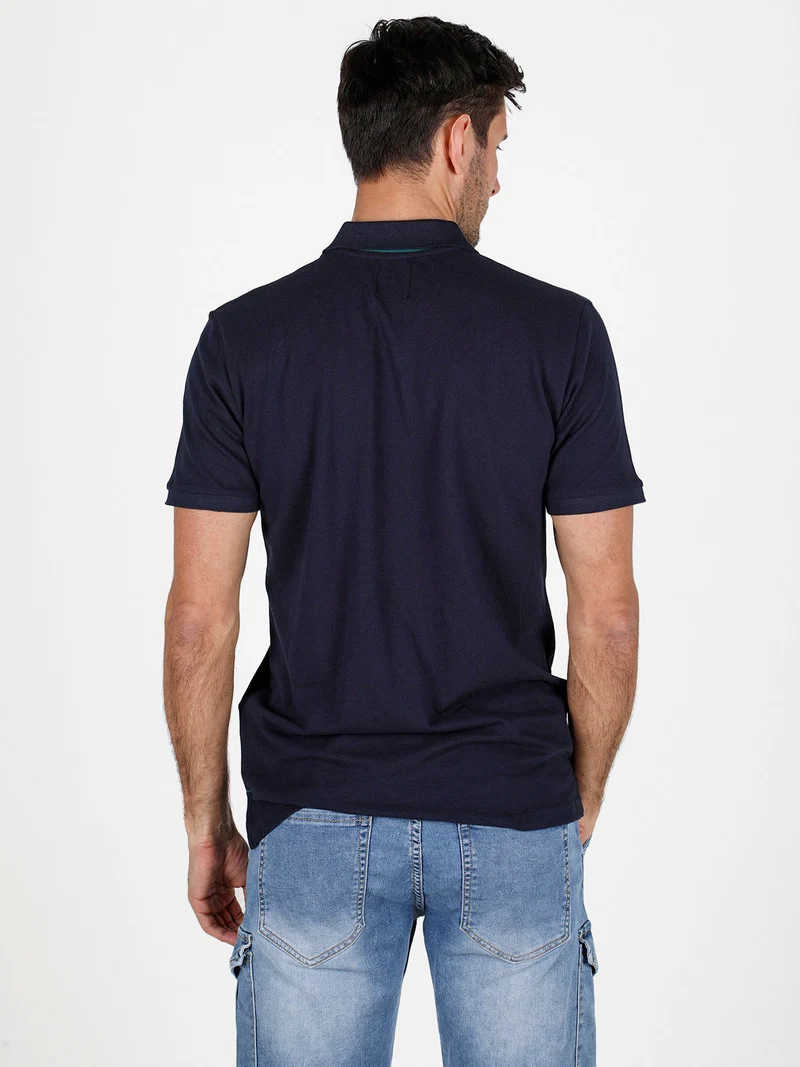 Polo da uomo in cotone a maniche corte - blu scuro