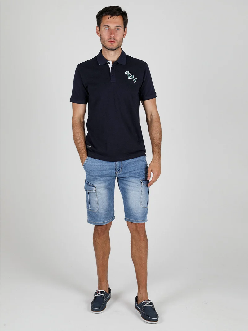 Polo da uomo in cotone a maniche corte - blu scuro