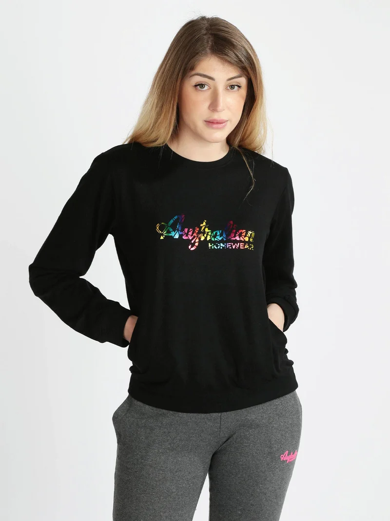 Felpa girocollo donna con stampa - nero