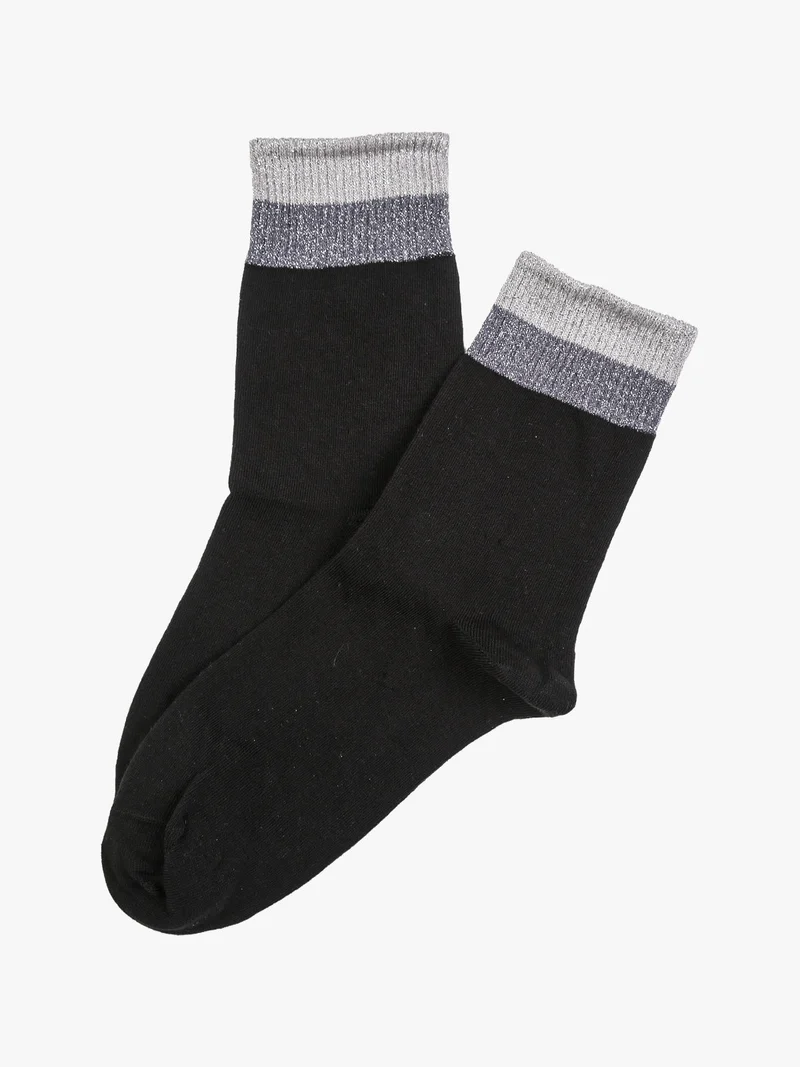 Calze corte da donna in cotone stretch con bordo lurex - nero
