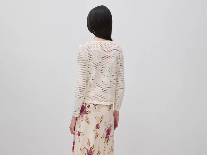 Pullover mit Lochmuster und Blumen