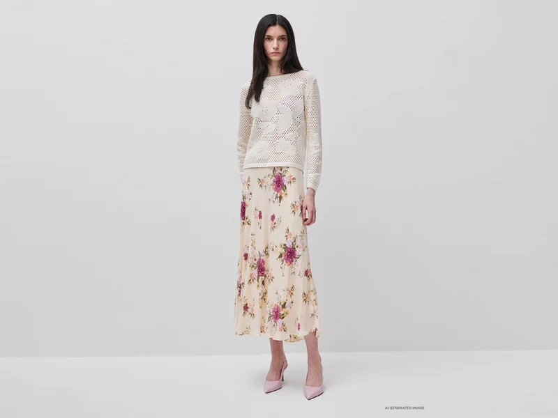Pullover mit Lochmuster und Blumen