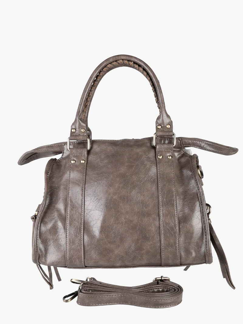 Borsa donna a bauletto con doppi manici e accessorio specchietto - taupe