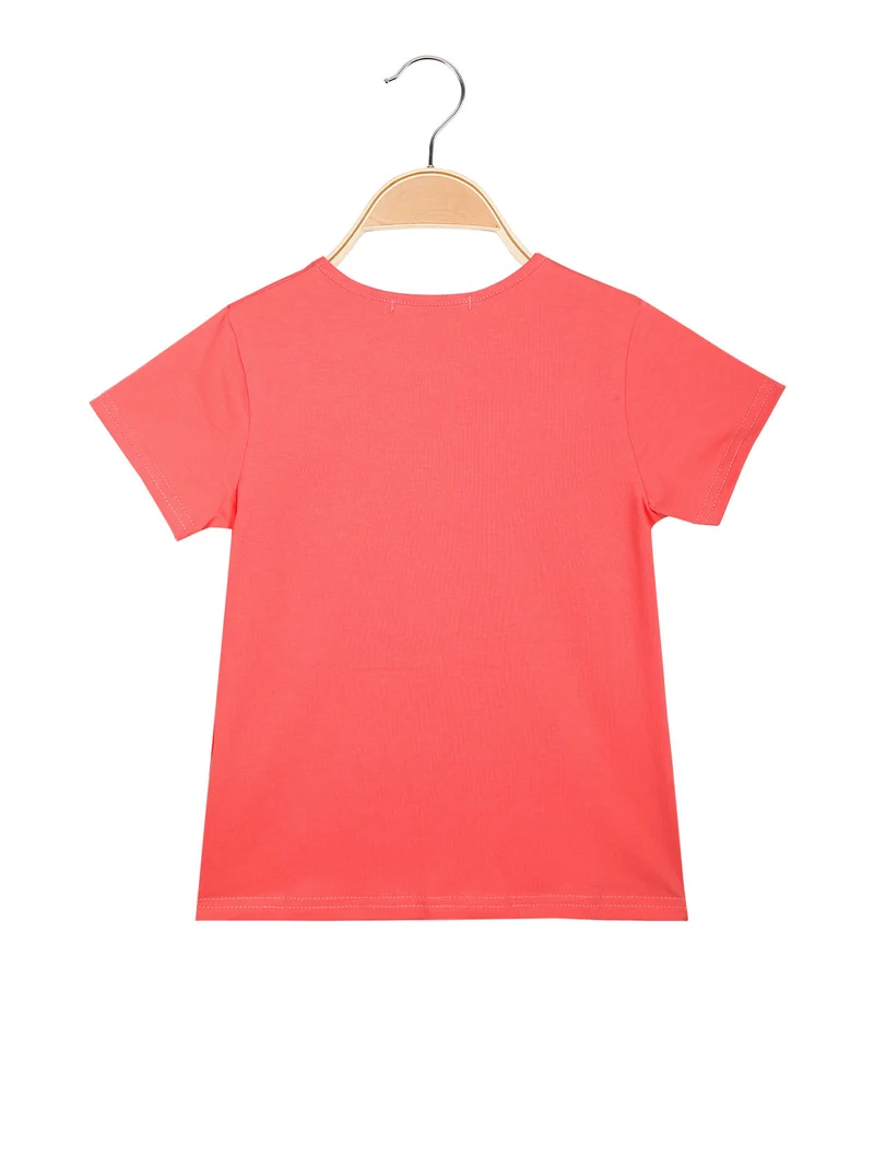 T-shirt da bambina con fiori di strass - corallo