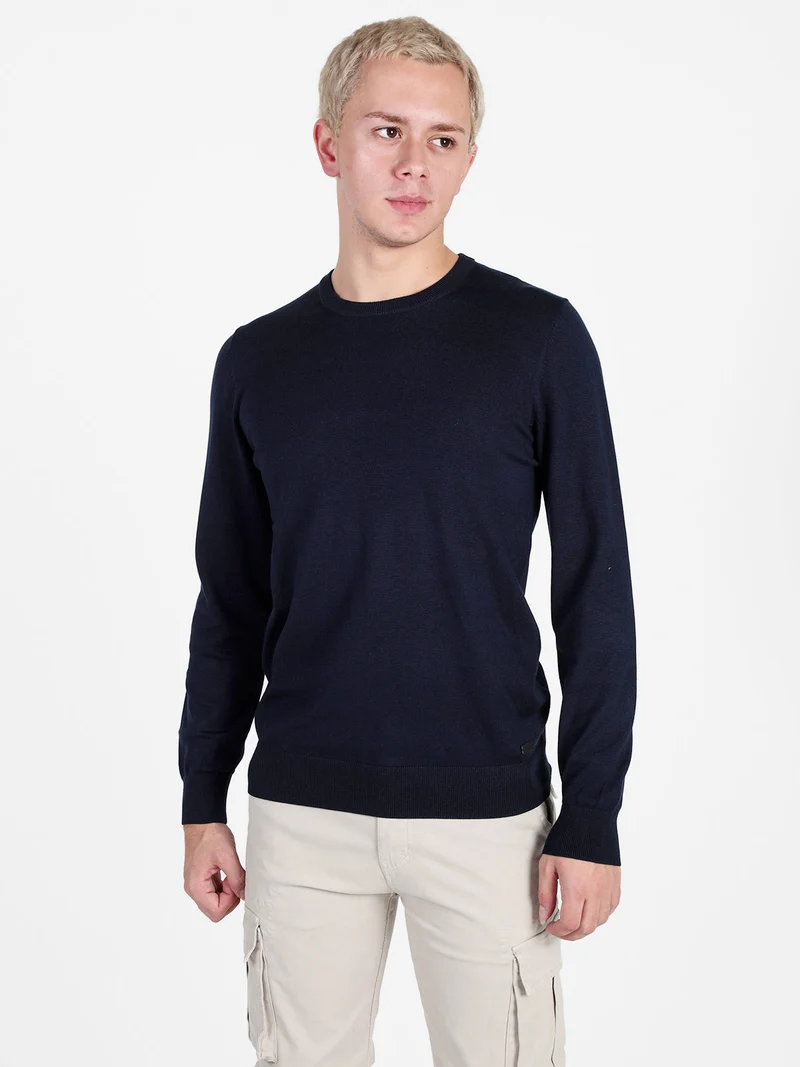 Pullover girocollo da uomo in maglia - blu