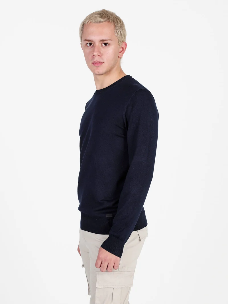 Pullover girocollo da uomo in maglia - blu