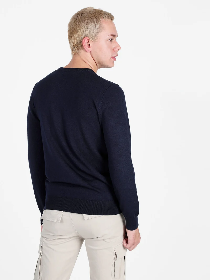 Pullover girocollo da uomo in maglia - blu