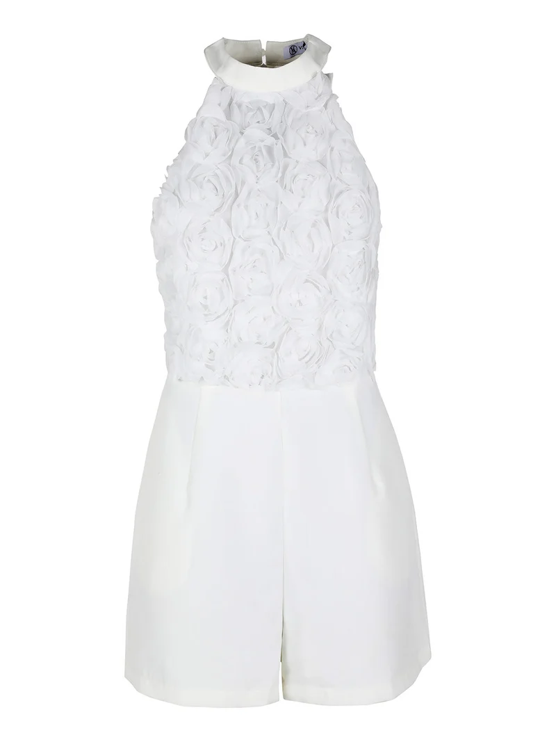 Tuta jumpsuite elegante da donna con allacciatura al collo - bianco
