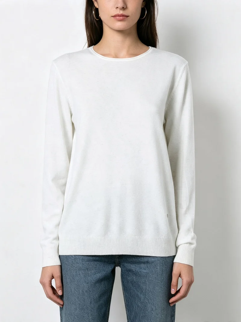 Pullover girocollo da donna in maglia con dettagli lurex - bianco