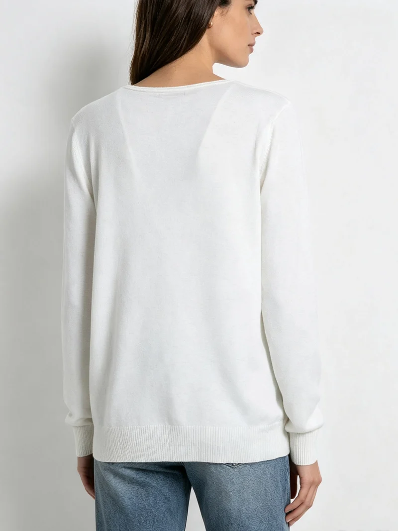 Pullover girocollo da donna in maglia con dettagli lurex - bianco