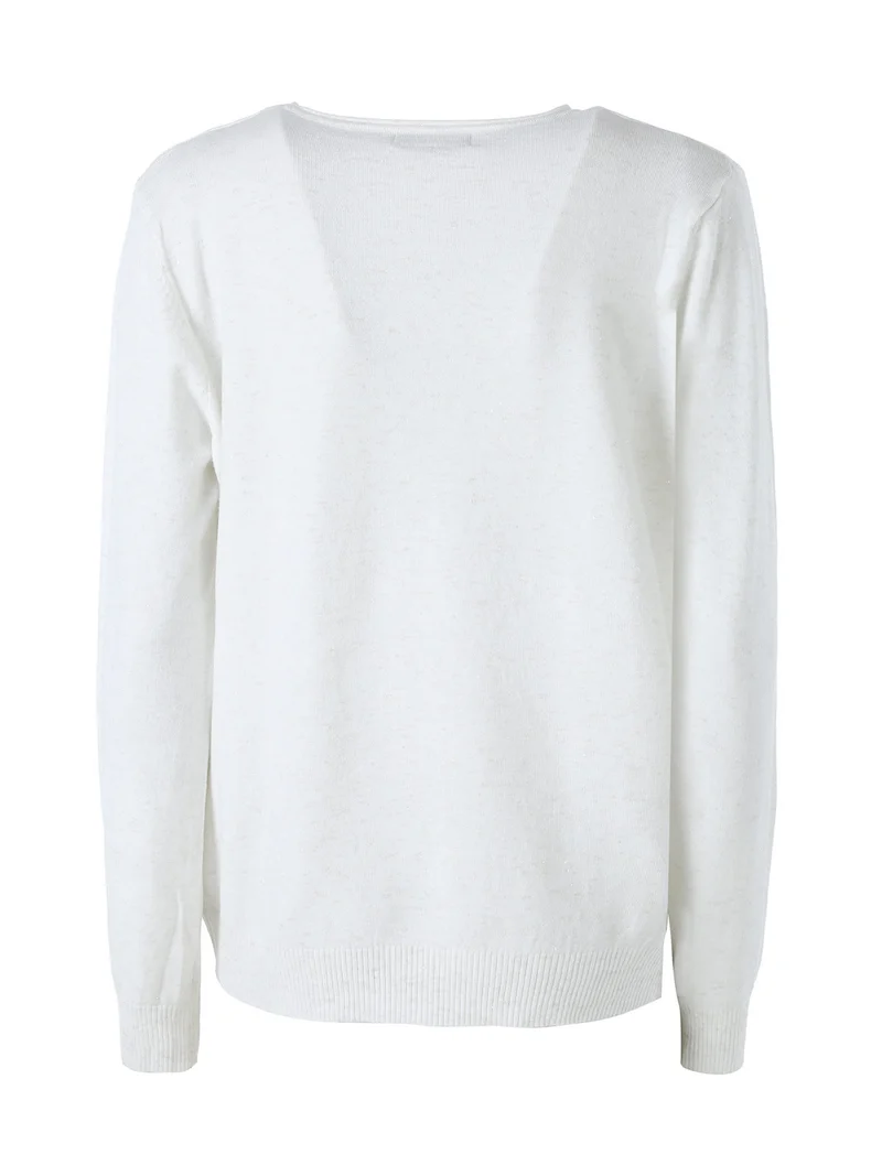 Pullover girocollo da donna in maglia con dettagli lurex - bianco