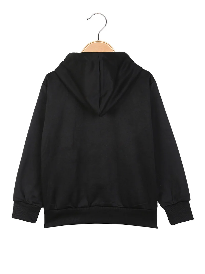 Felpa da ragazzi full zip con cappuccio e interno felpato - nero