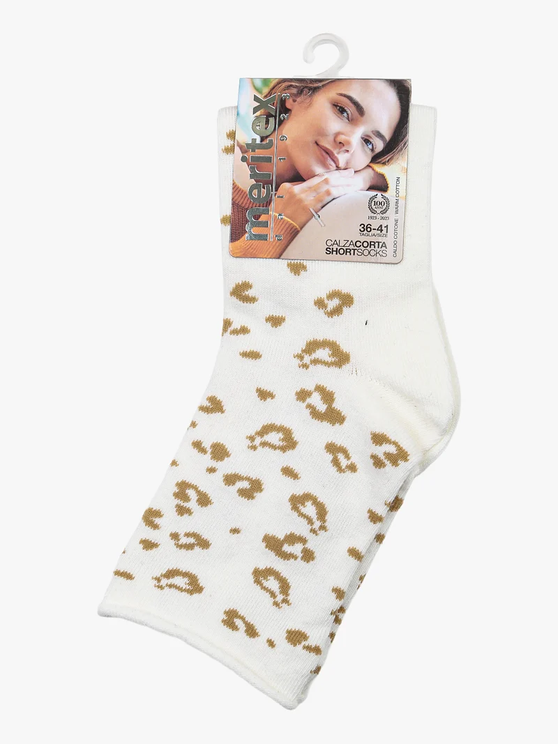 Calze corte da donna in caldo cotone con stampa animalier - panna