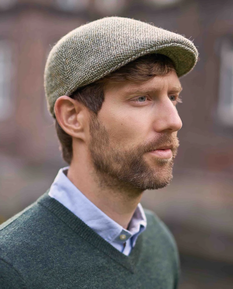 Harris Tweed Mütze "Henry Cap" in multigreen Tweed