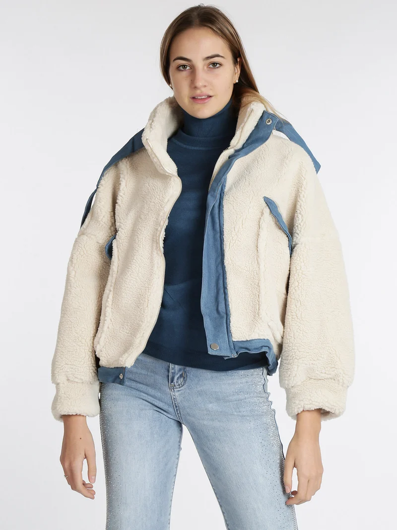 Giacca corta teddy oversize - beige