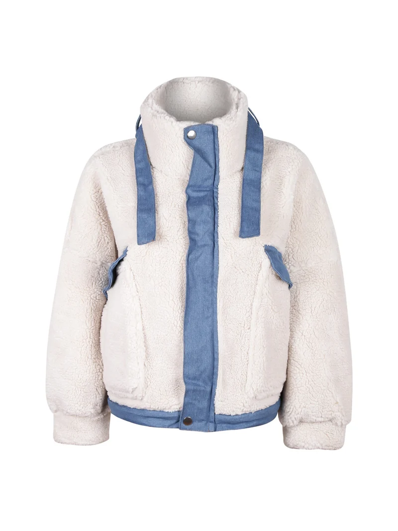Giacca corta teddy oversize - beige