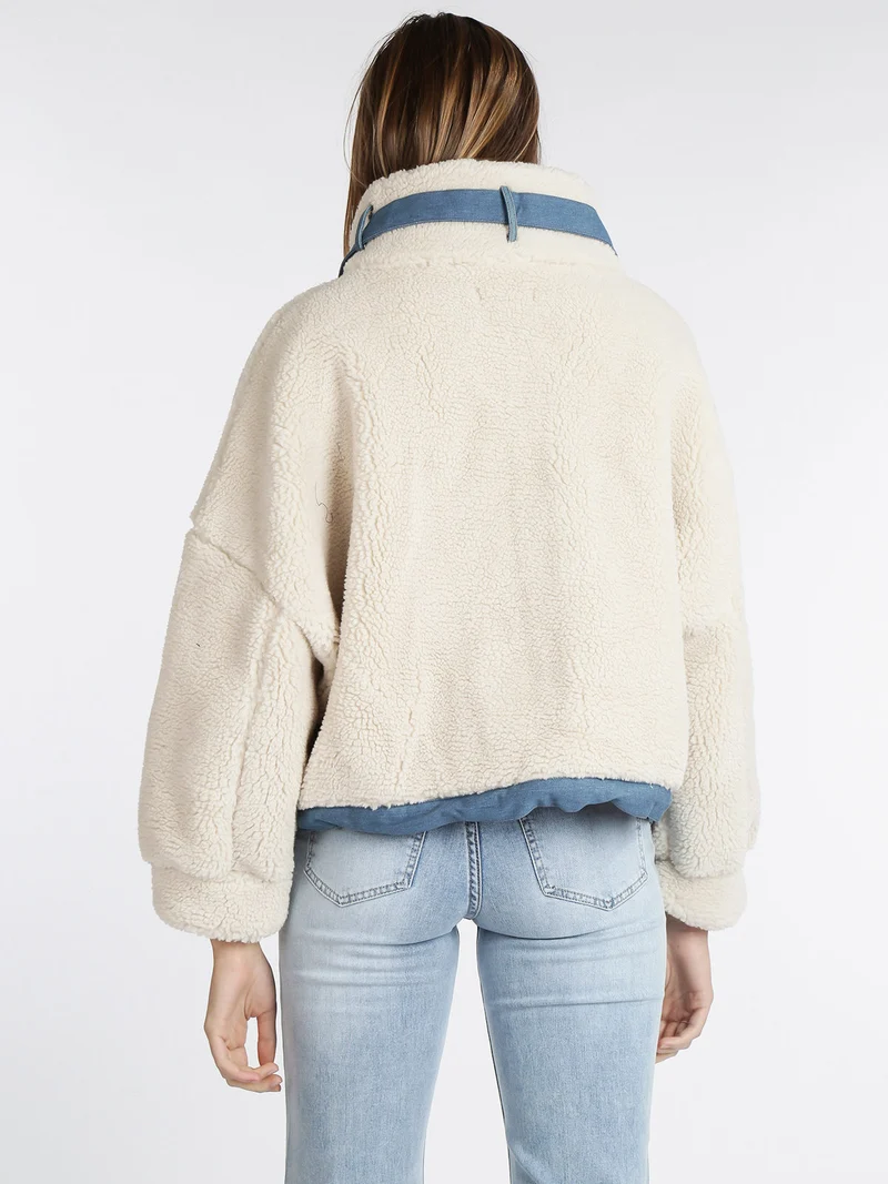 Giacca corta teddy oversize - beige