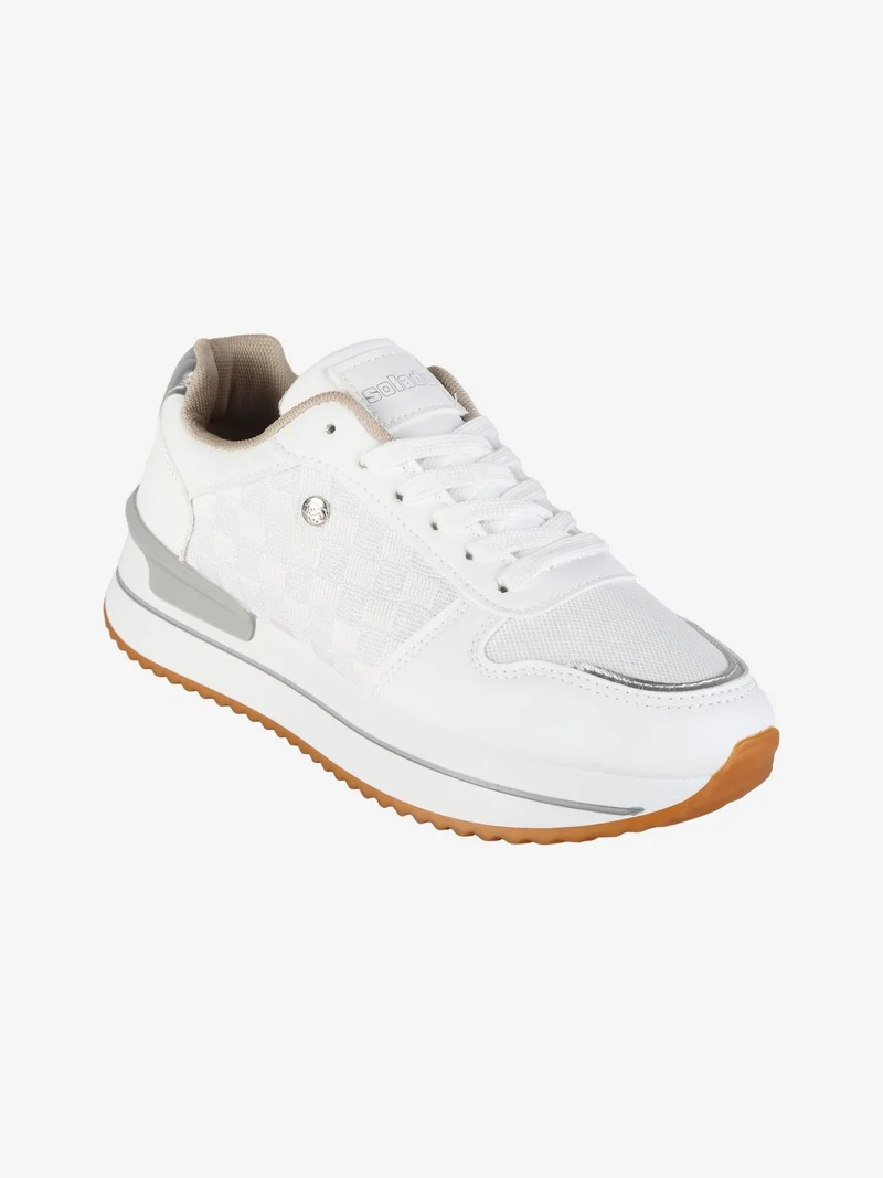 Sneakers donna sportive effetto brillantinato - bianco