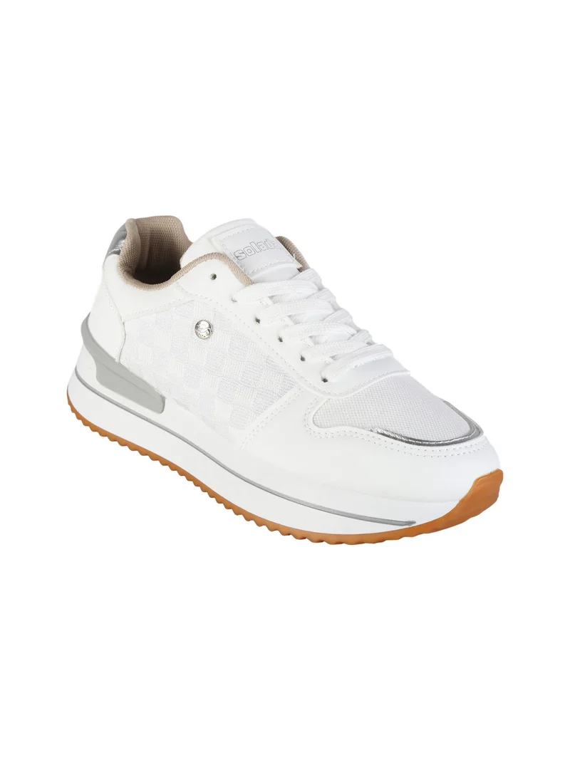 Sneakers donna sportive effetto brillantinato - bianco