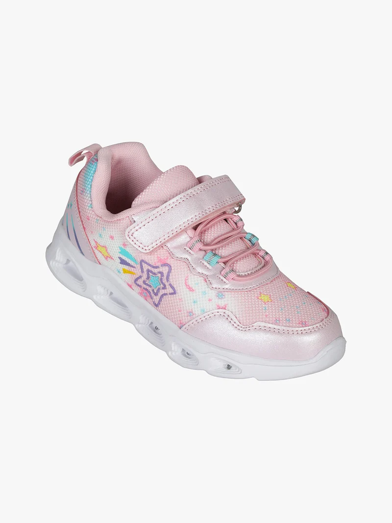 Sneakers da ragazza con chiusura a strappo e luci - rosa