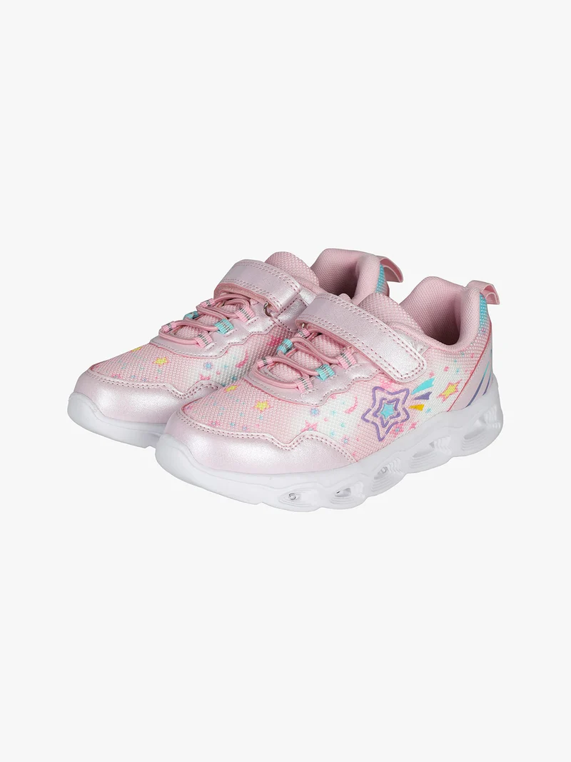 Sneakers da ragazza con chiusura a strappo e luci - rosa