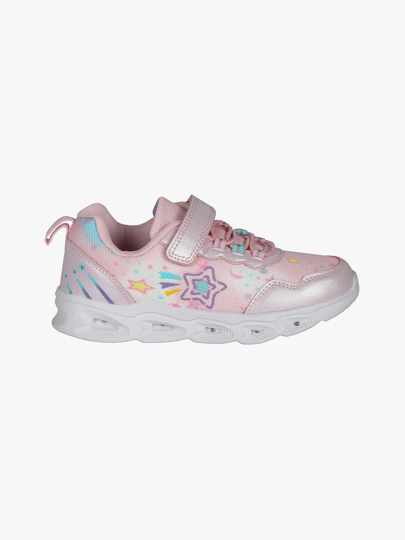 Sneakers da ragazza con chiusura a strappo e luci - rosa