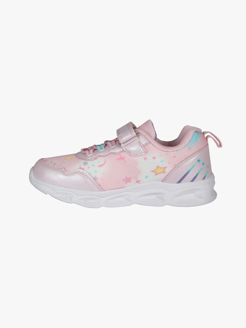 Sneakers da ragazza con chiusura a strappo e luci - rosa
