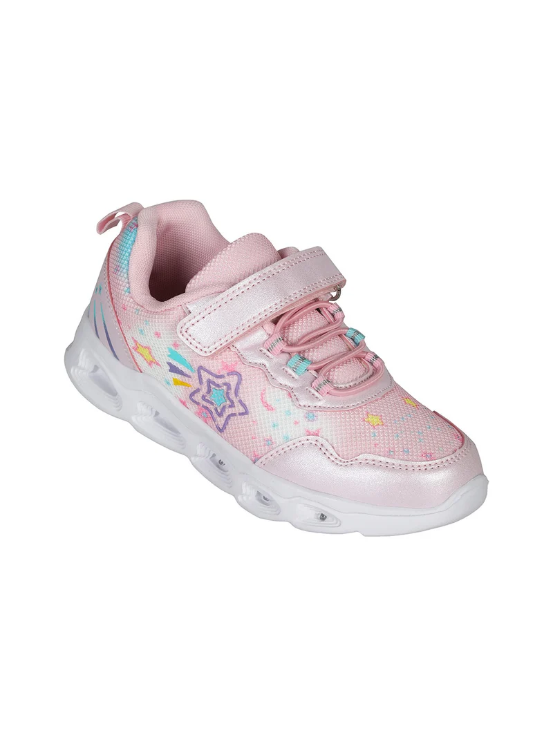 Sneakers da ragazza con chiusura a strappo e luci - rosa