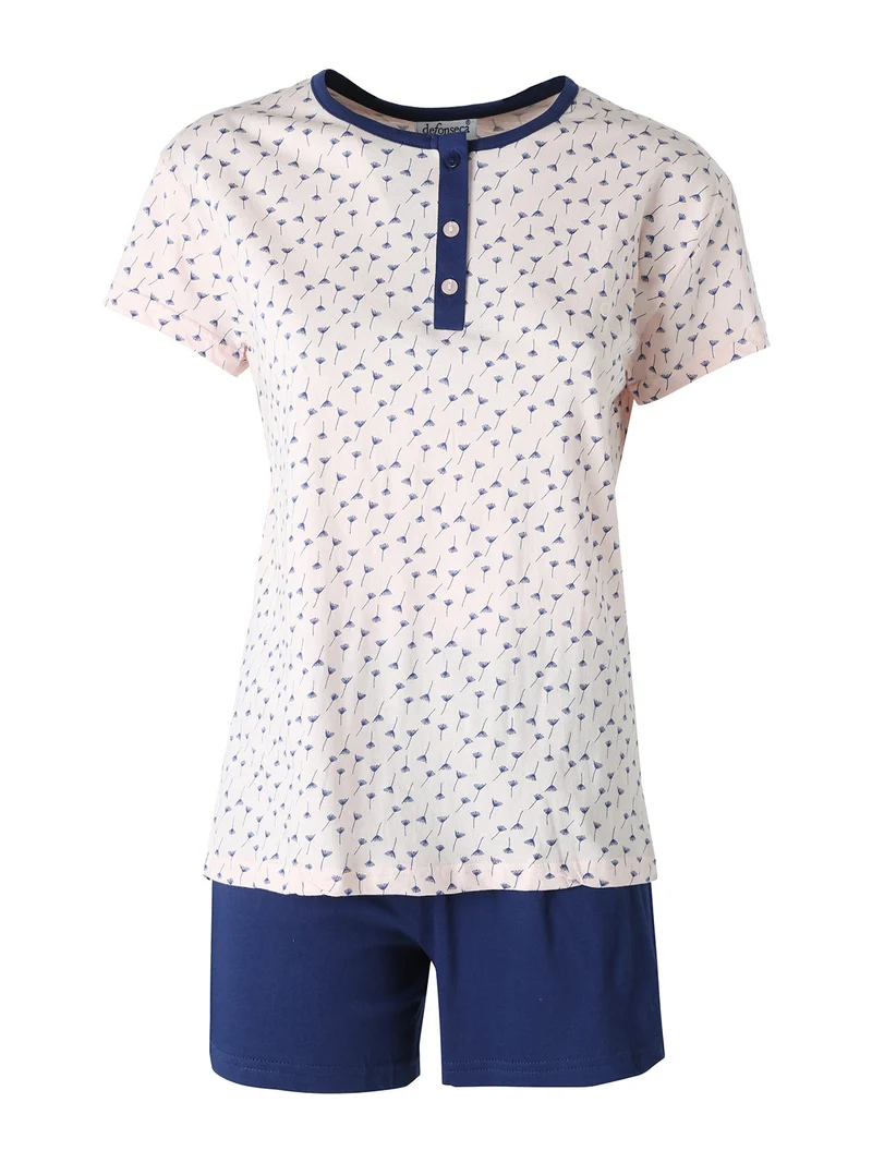 Pigiama corto da donna in cotone con t-shirt stampata e shorts - blu