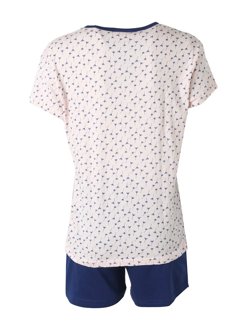 Pigiama corto da donna in cotone con t-shirt stampata e shorts - blu